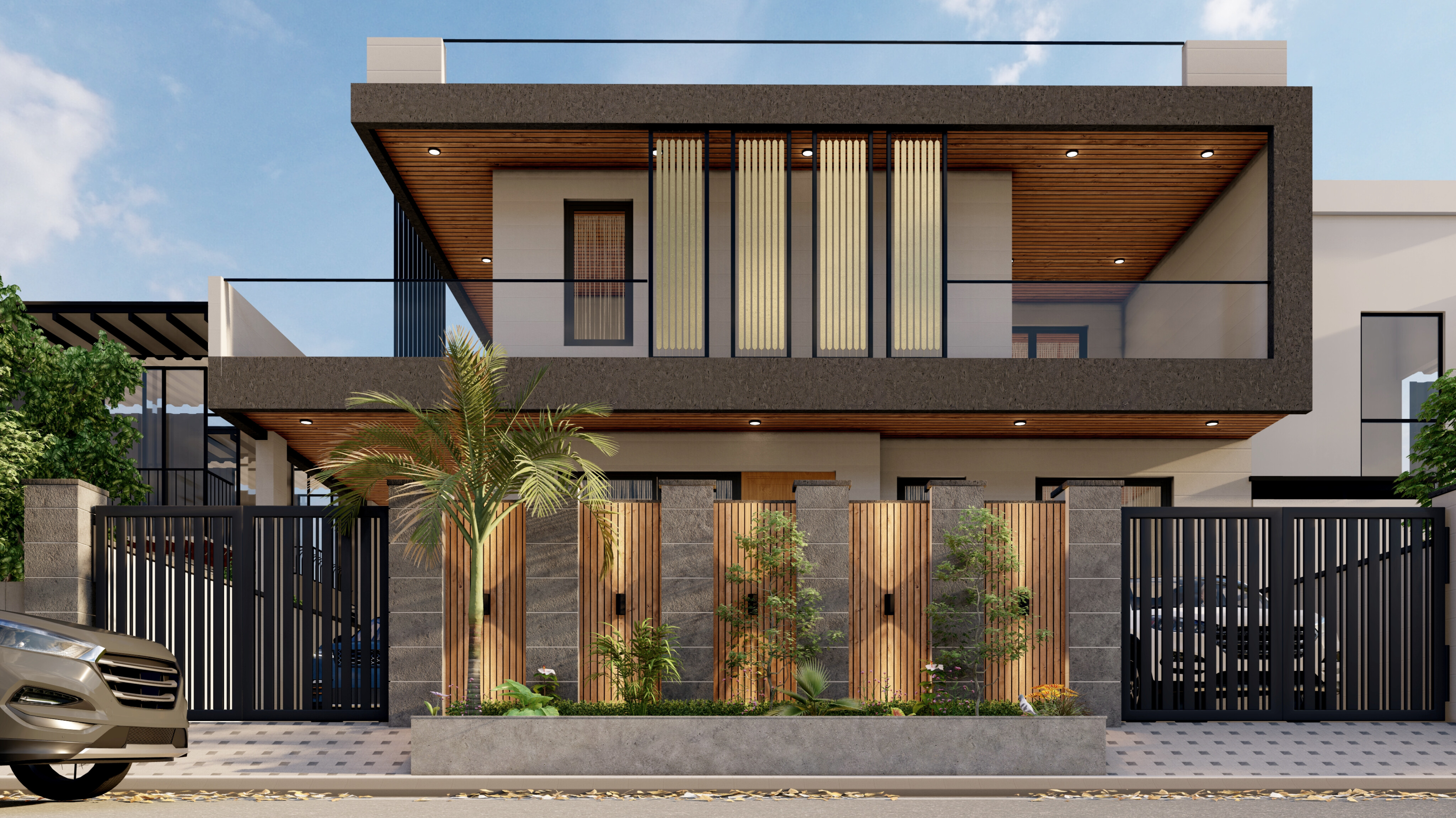 Contemporary residence with warm timber details and a landscaped boundary in Suncity Projects